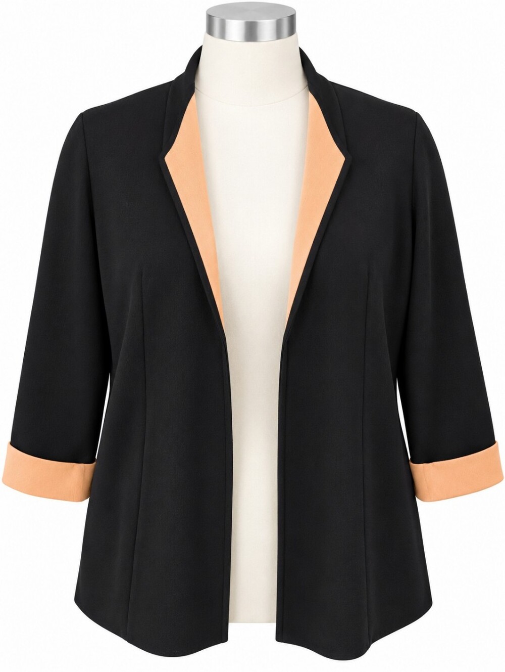 Misook Open Front Knit Jacket Cardigan Blazer Black Orange Trim Women's Size S